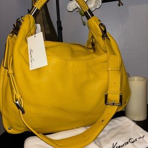 Kenneth Cole Vibrant Yellow Shoulder Bag, Silver Hardware and Dust Bag